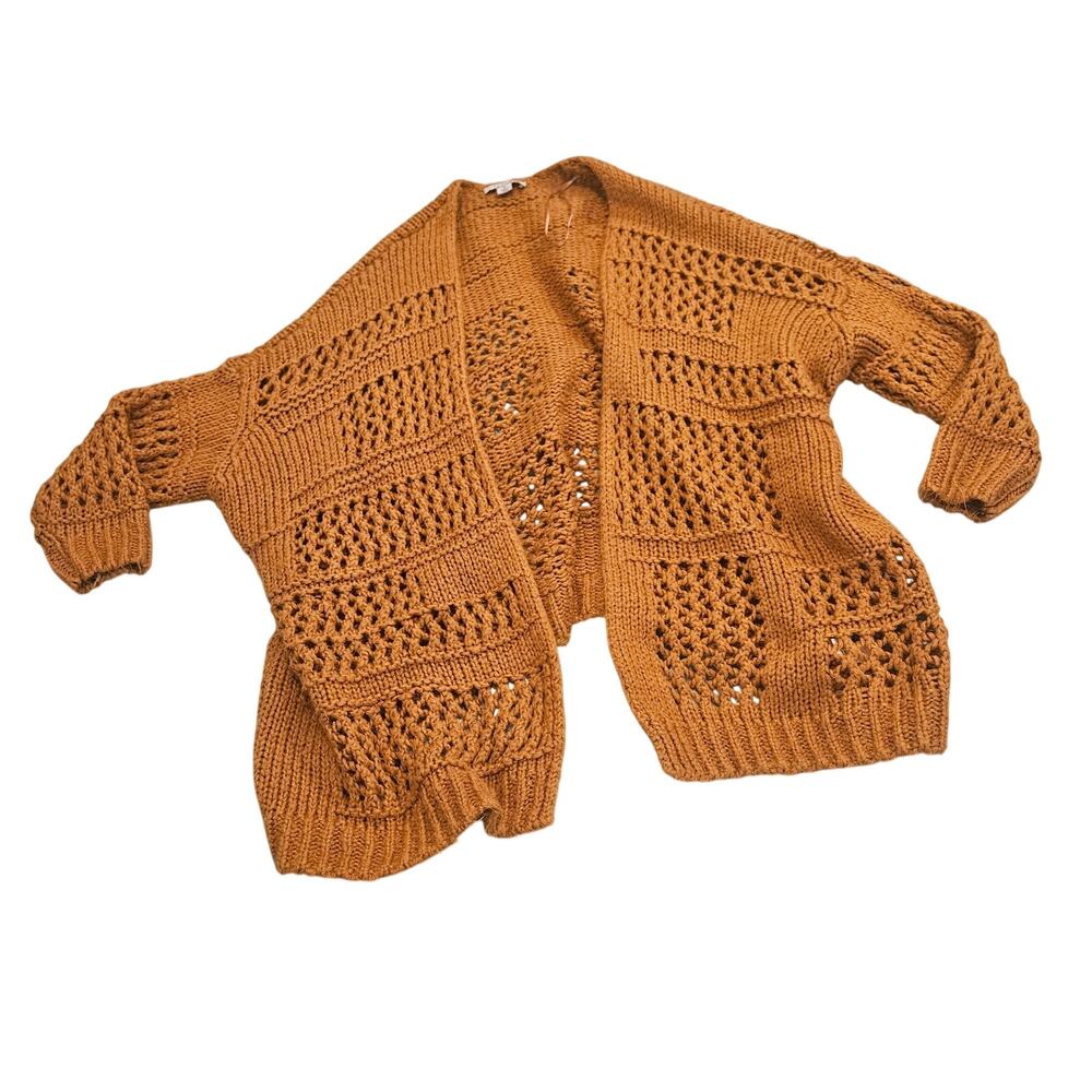 Favlux Fashion Open Front Chunky Knit Cardigan Women's Small Brown Crochet Boho